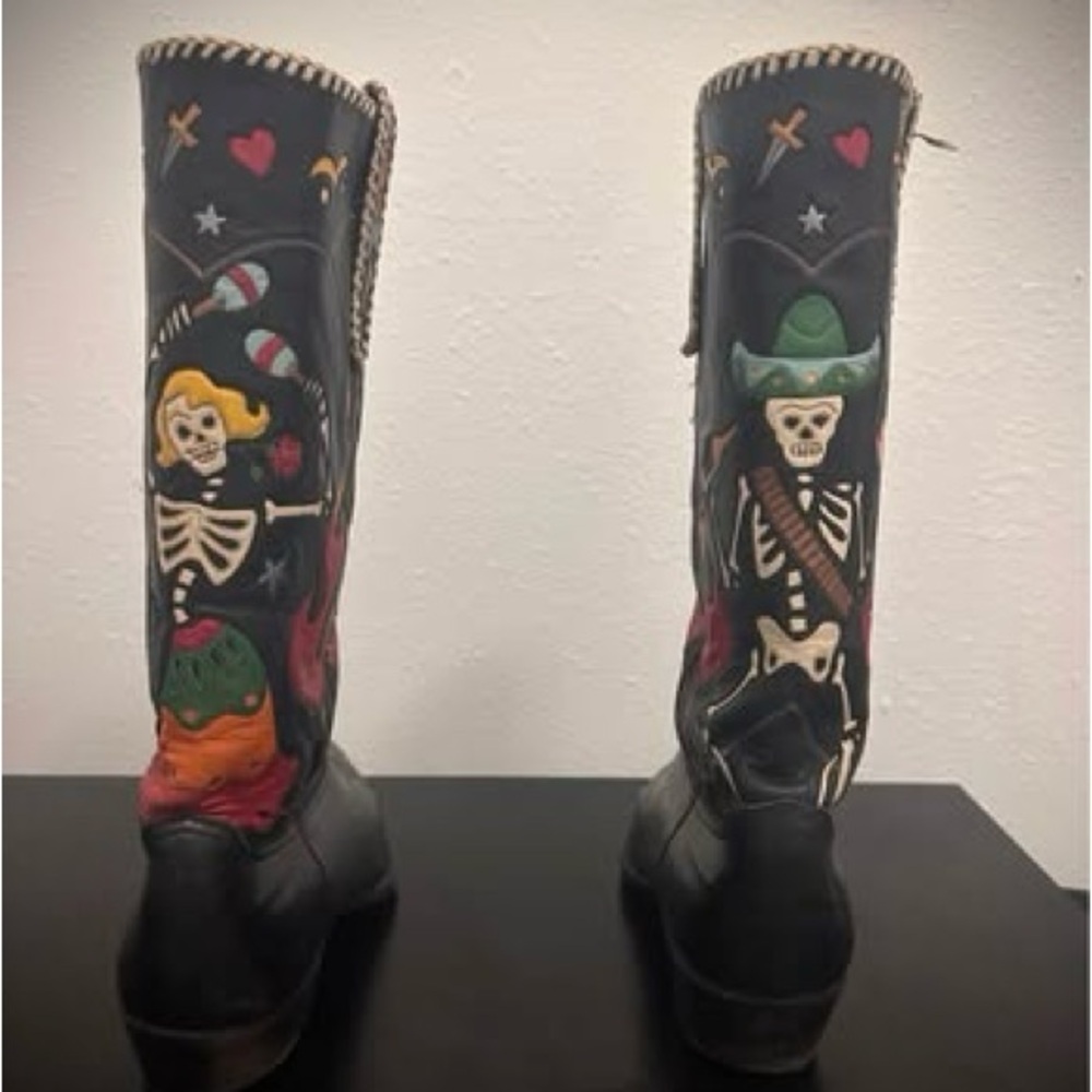 Vintage Rocketbusters Cowboy Boots with Colorful Skeleton Design - Picture 3 of 11
